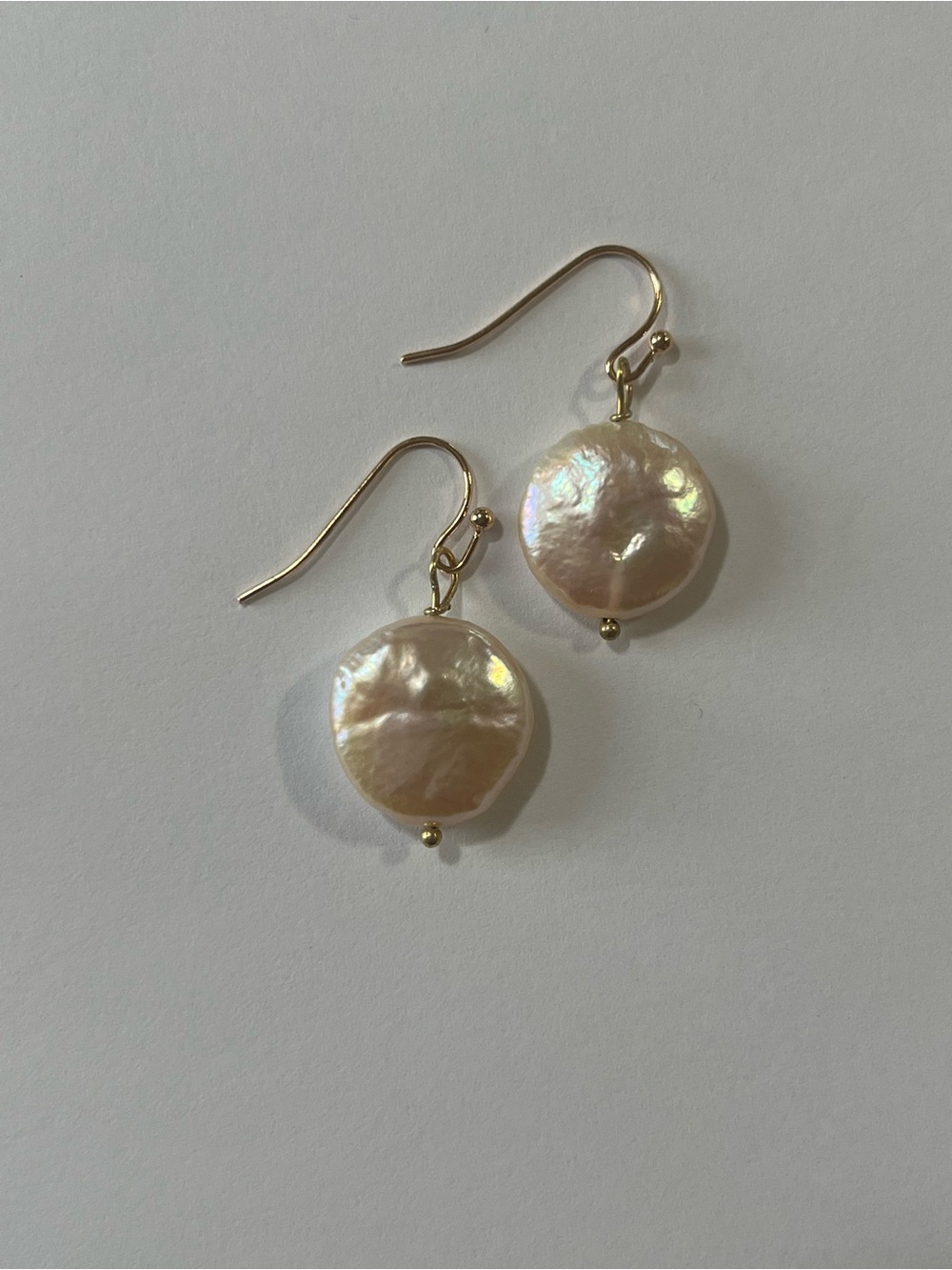 Freshwater Coin Pearl Earrings Gold Plated Nickel Free Hooks - Picture 6 of 6